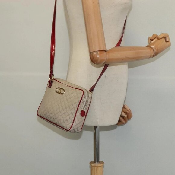 CELINE Macadam Canvas Shoulder Bag Beige Gold Auth - Picture 1 of 16